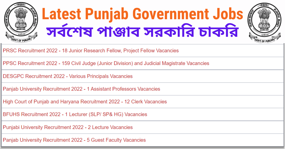 Punjab Govt Jobs 2022 Latest vacancies in Punjab